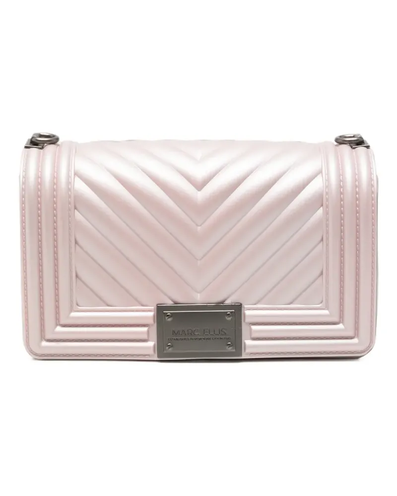 MARC ELLIS small Flat 27 chevron-quilted logo-plaque shoulder bag - Rosa Rosa
