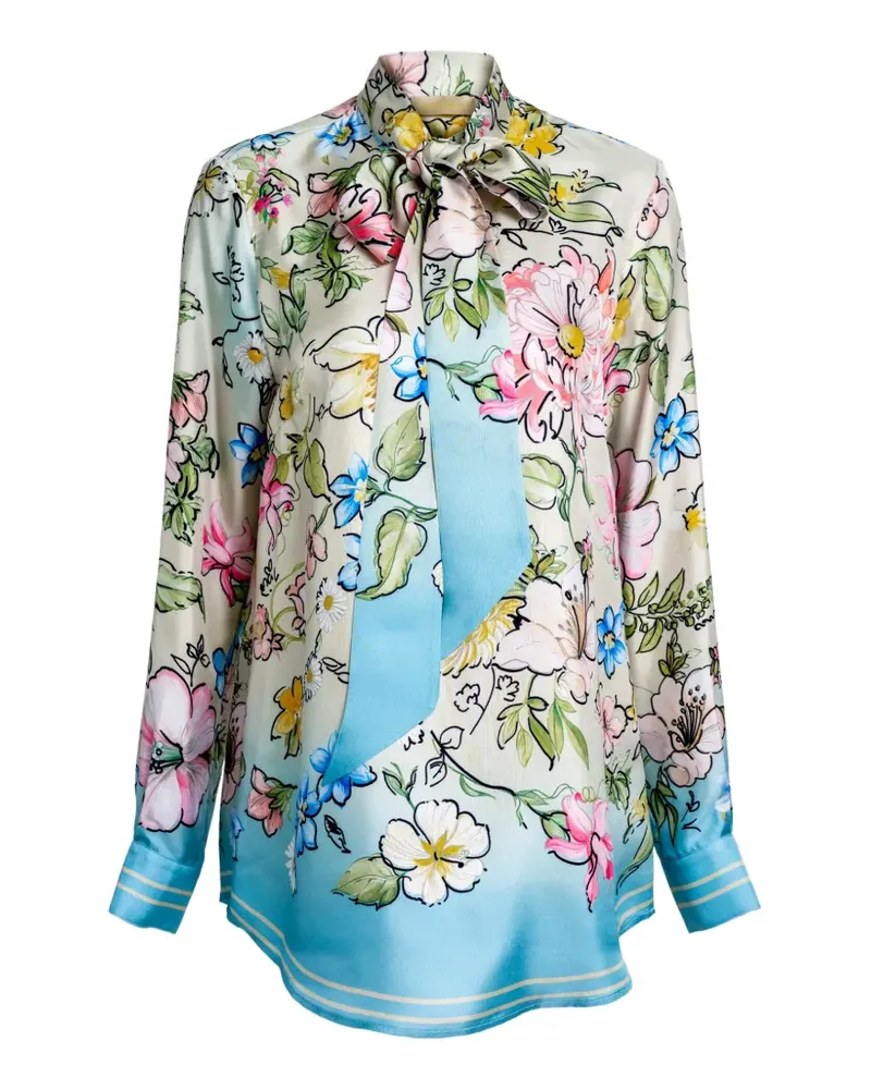 Elie Saab floral-print pussy-bow shirt - Nude Nude