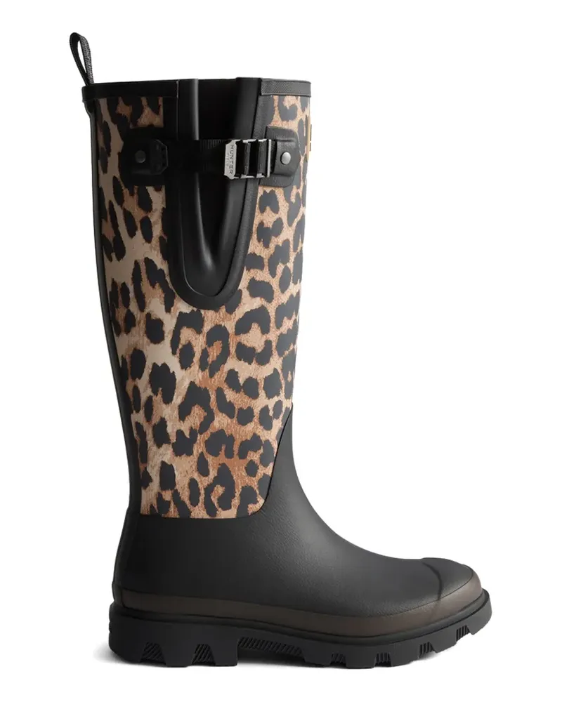 Ganni x Hunter Downpour Stiefel mit Leopardenprint - Schwarz Schwarz