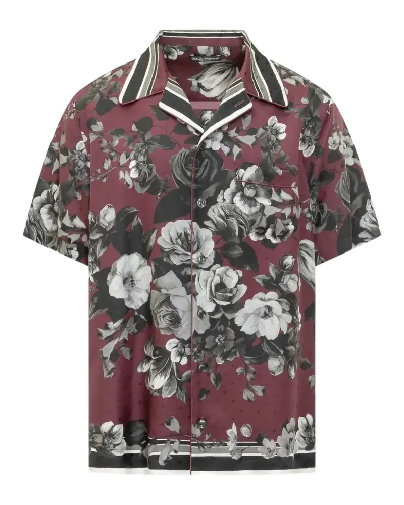 Dolce & Gabbana Gestreiftes Seidenhemd mit Blumen - Rot Rot