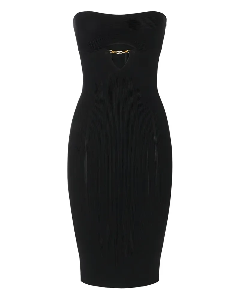 Elisabetta Franchi Geripptes Midikleid mit Cut-Outs - Schwarz Schwarz