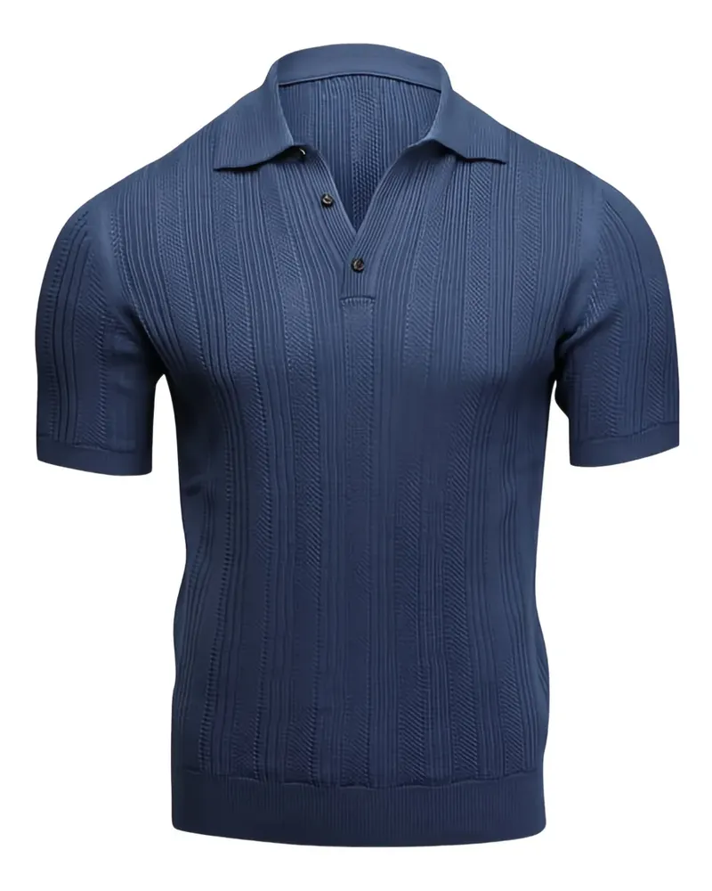 Isaia Gestricktes Poloshirt - Blau Blau