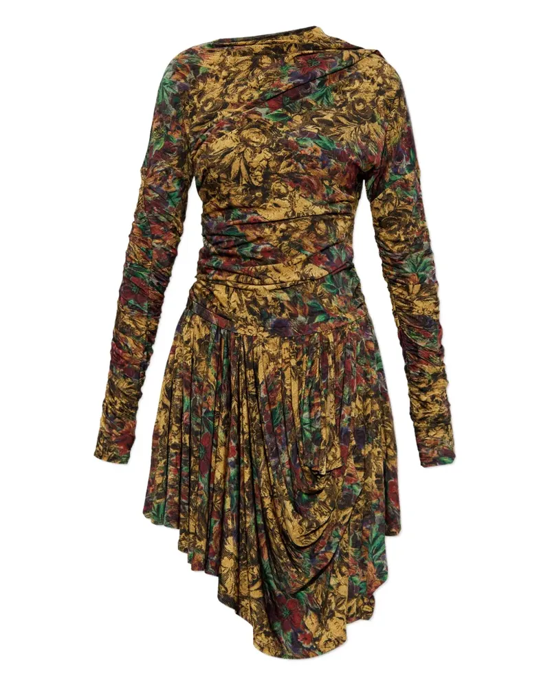 Ganni ruched floral midi dress - Gelb Gelb