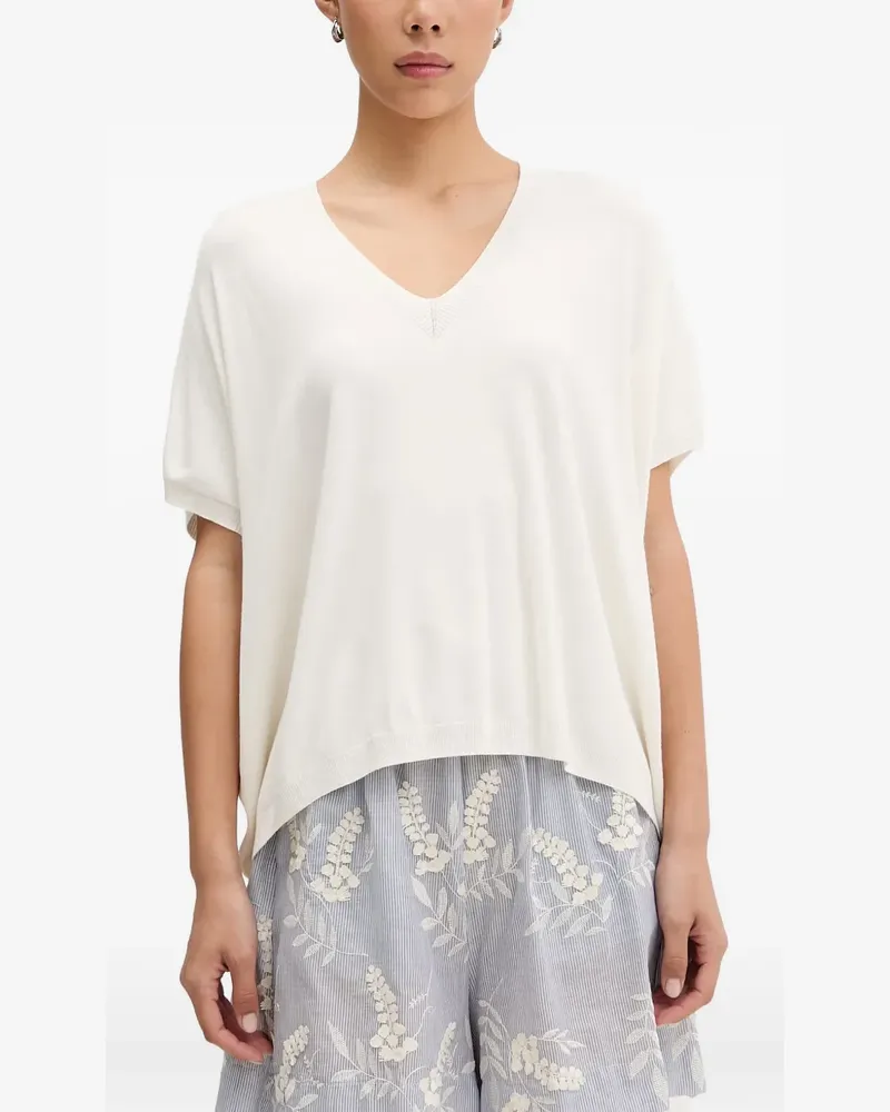 VICOLO fine-knit V-neck T-shirt - Weiß Weiß