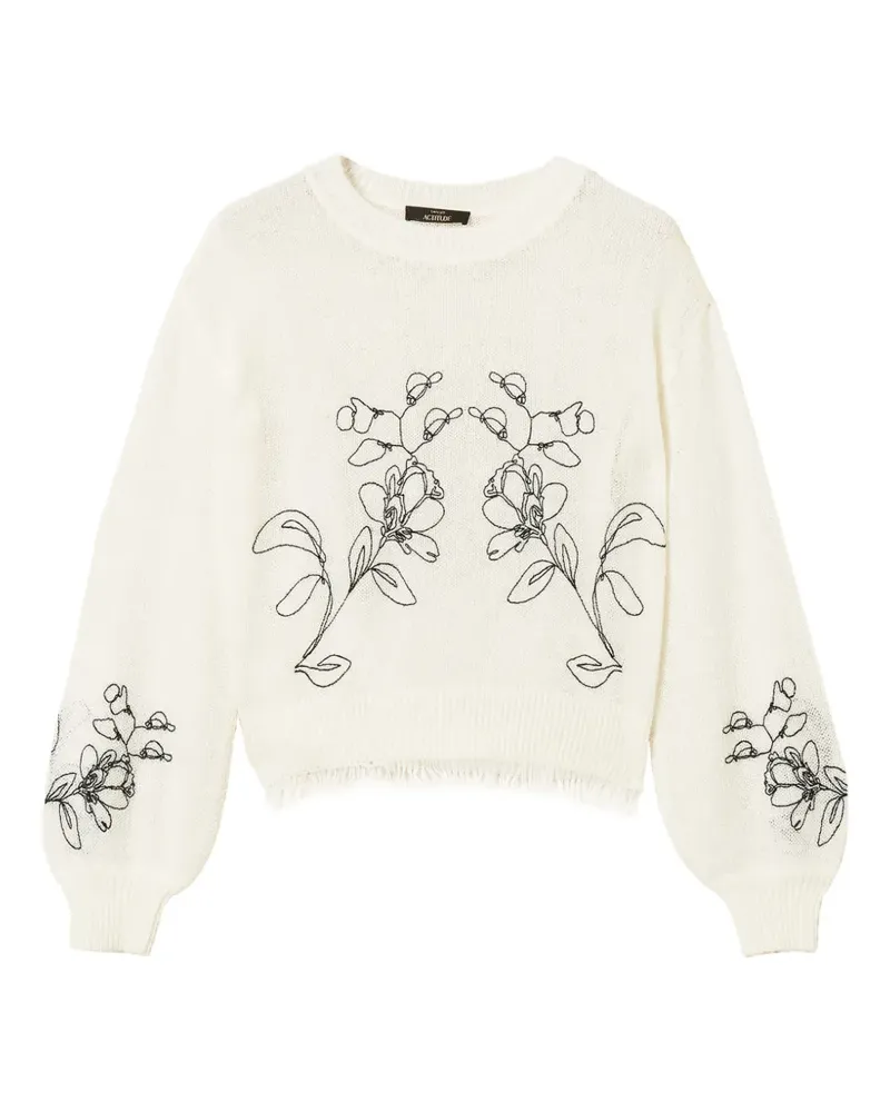 Twin-Set Pullover mit Blumenstickerei und Fransen - Nude Nude