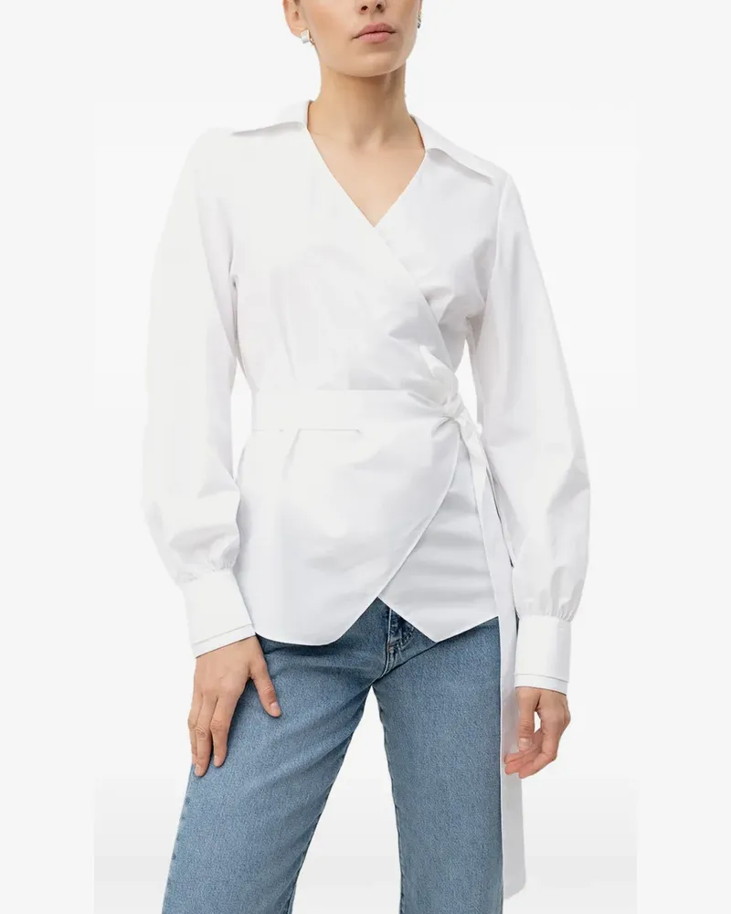 HUGO BOSS Klassische Bluse mit Wickeloptik - Weiß Weiß