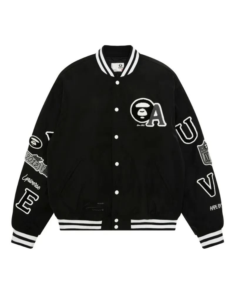 BAPE Moonface Collegejacke mit besticktem Patch - Schwarz Schwarz