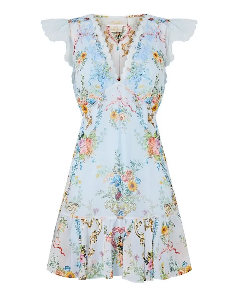 Camilla Minikleid mit Rüschenärmeln - Blau Blau