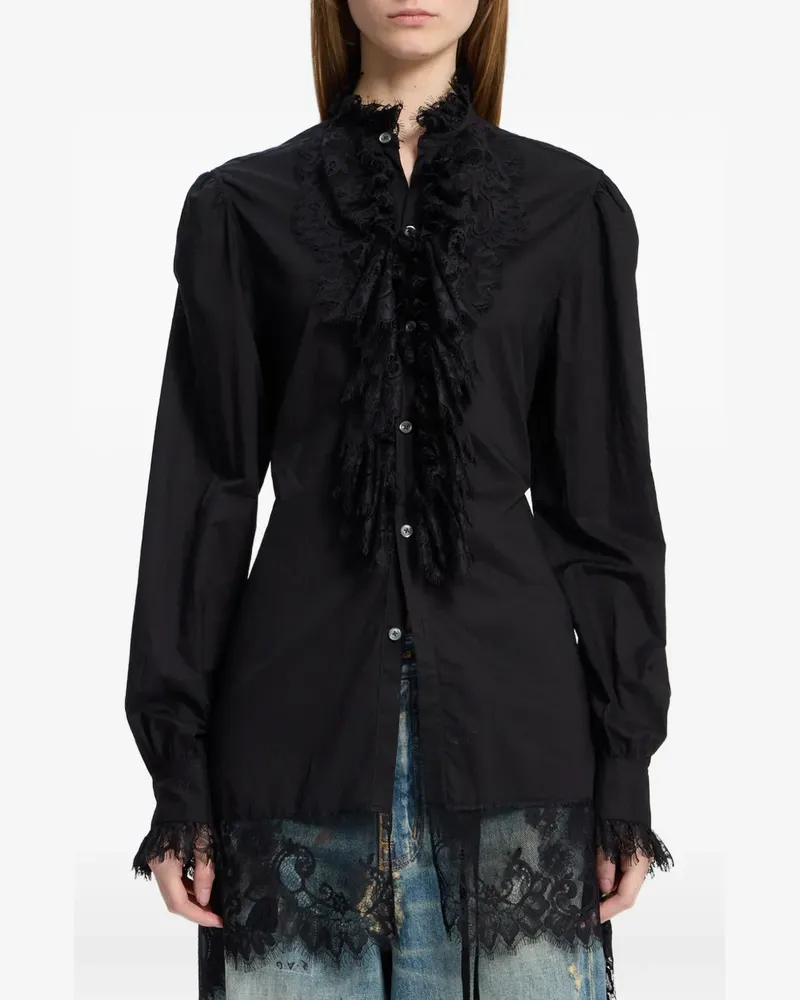 Ann Demeulemeester Gerüschtes T-Shirt mit Spitzenbesatz - Schwarz Schwarz