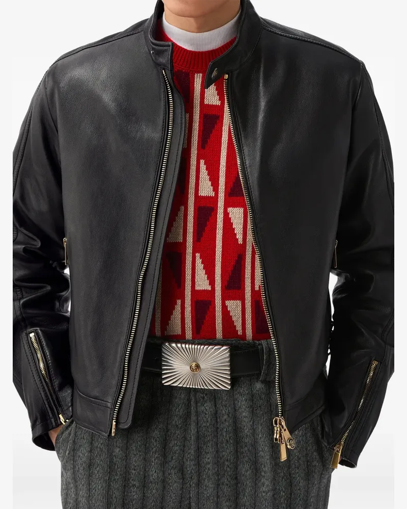 Versace Lederjacke mit Schnallendetail - Schwarz Schwarz