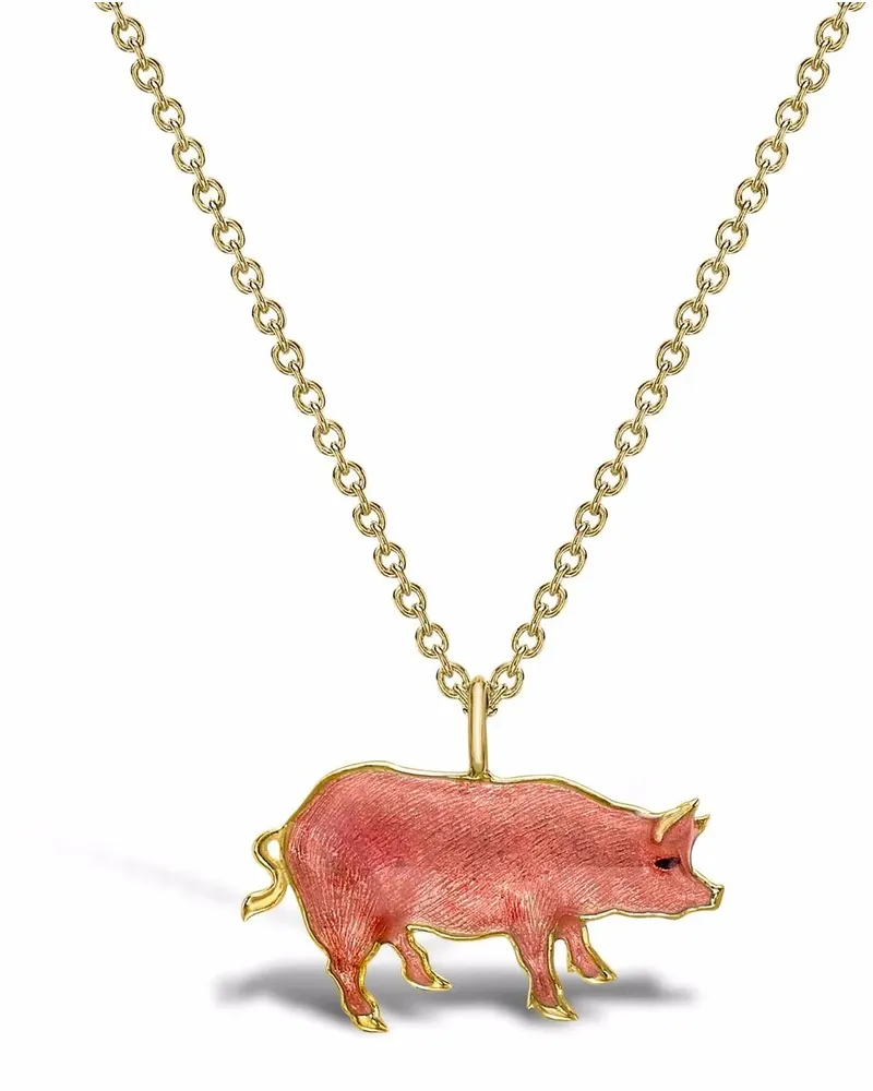 Pragnell 18kt Gelbgoldhalskette mit Schweinchen Gold