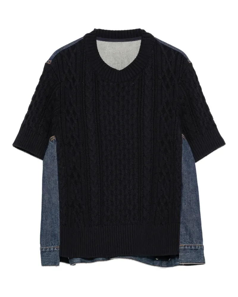 Sacai Pullover mit Zopfmuster und Jeanseinsatz - Blau Blau