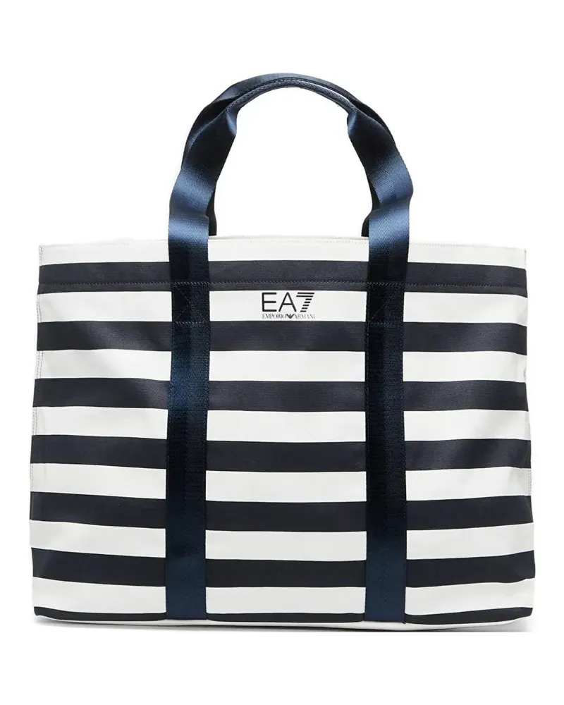 EA7 large Train striped tote bag - Blau Blau