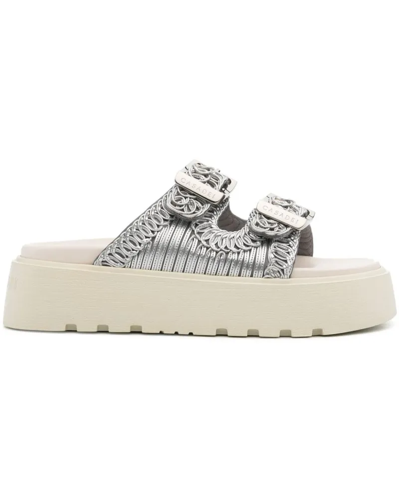Casadei Birky Ale Pantoletten mit Plateau - Silber Silber