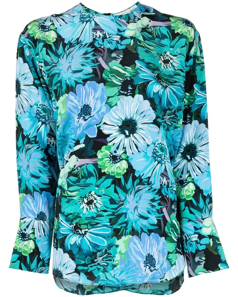 Stella McCartney Seidenbluse mit Blumen-Print - Blau Blau