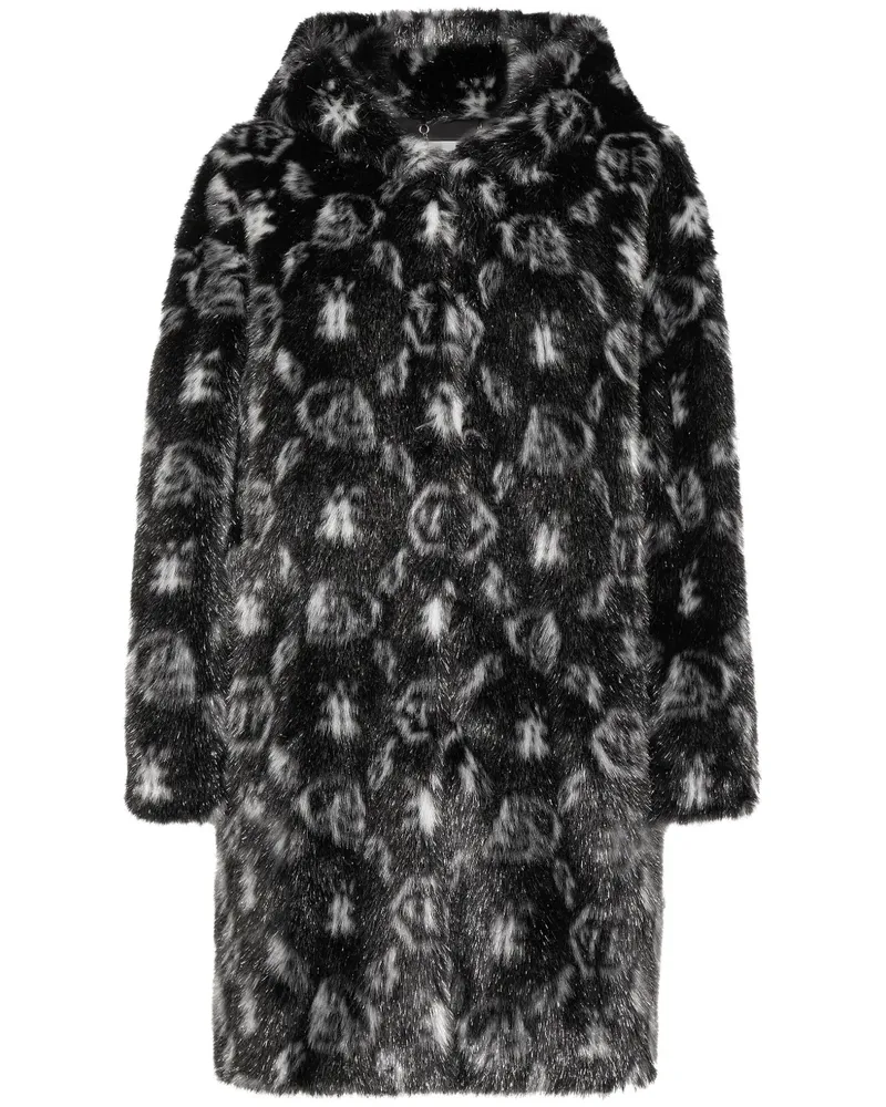 Philipp Plein Kapuzenmantel mit Monogramm-Print - Schwarz Schwarz