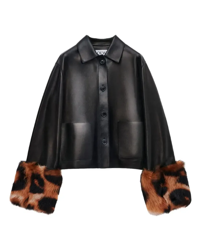 Loewe Lederjacke mit Pelzfutter - Schwarz Schwarz
