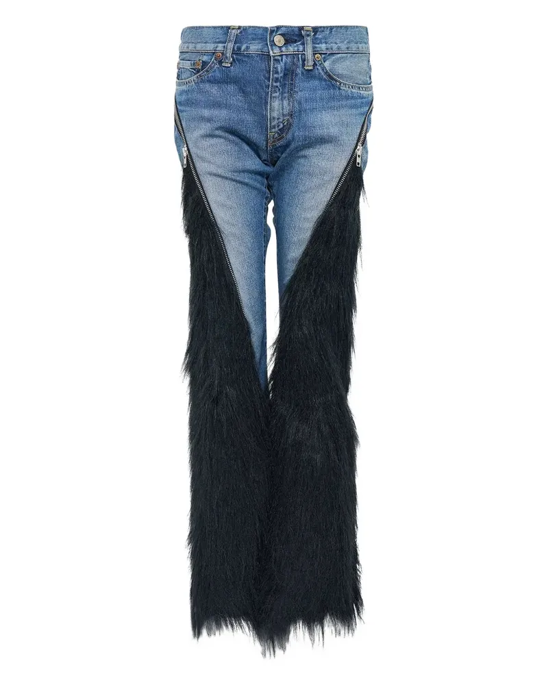 Junya Watanabe Jeans mit Einsätzen aus Faux Fur - Blau Blau