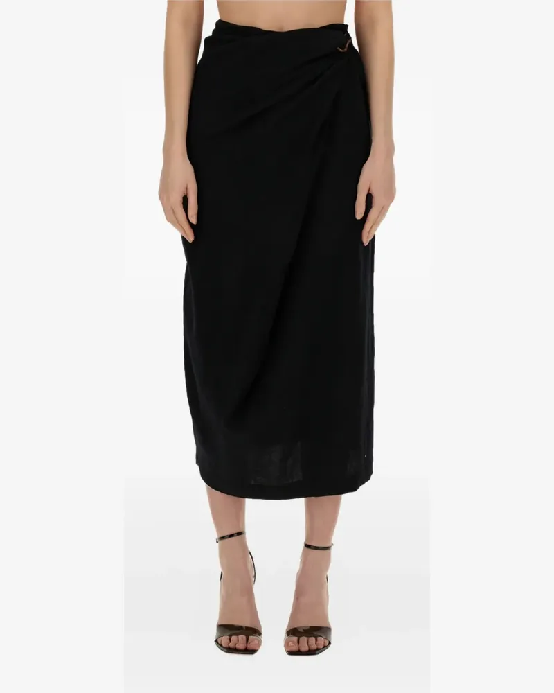 ALYSI Drapierter Midirock mit Knotendetail - Schwarz Schwarz