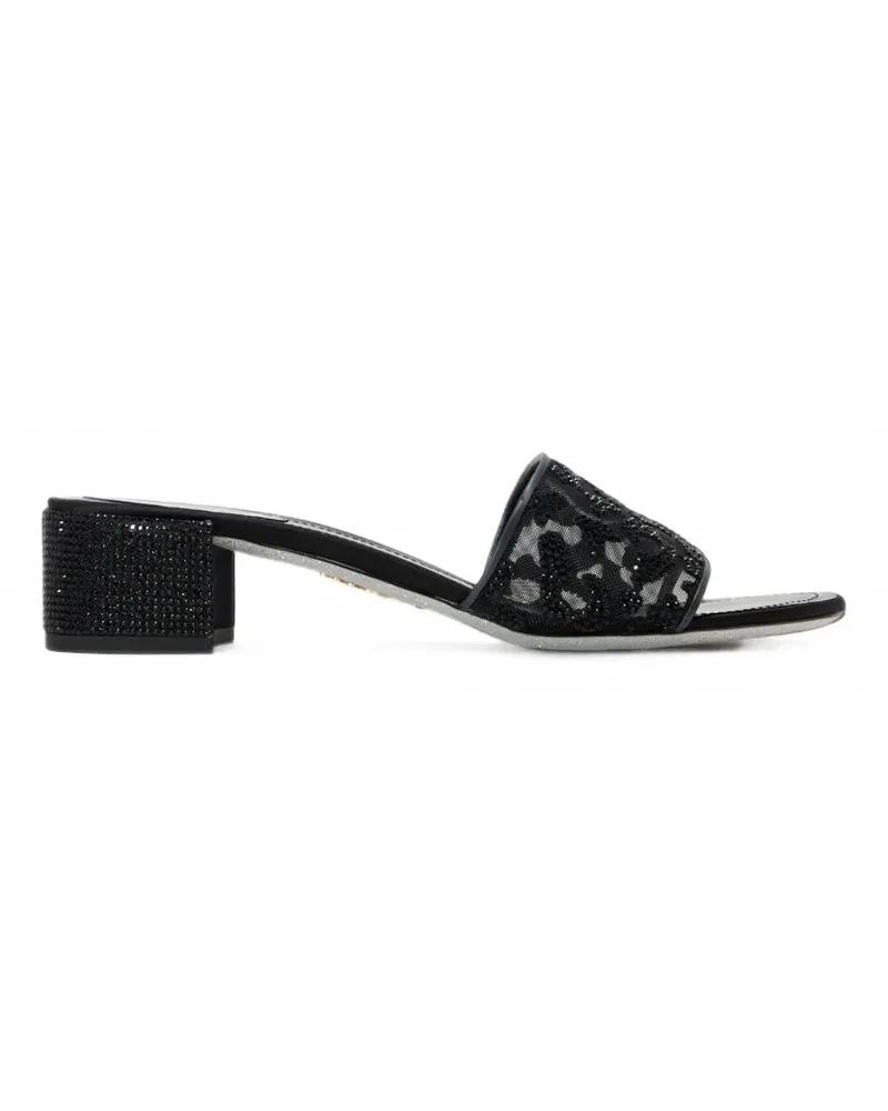 René Caovilla Allure rhinestone-embellished leopard-pattern block-heel sandals - Schwarz Schwarz