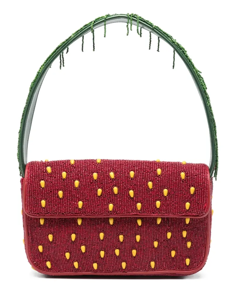 STAUD Tommy Schultertasche mit perlenverziertem Erdbeermotiv - Rot Rot