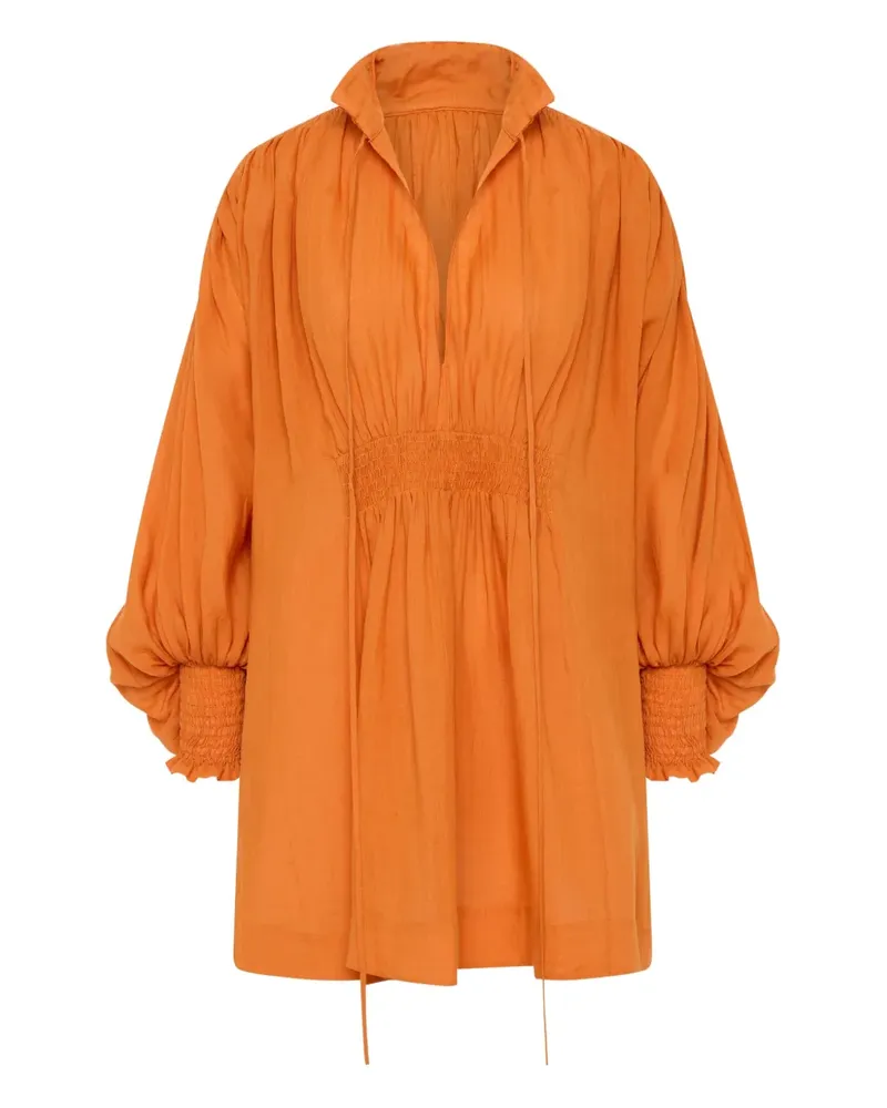 Lee Mathews smocked mini day dress - Orange Orange