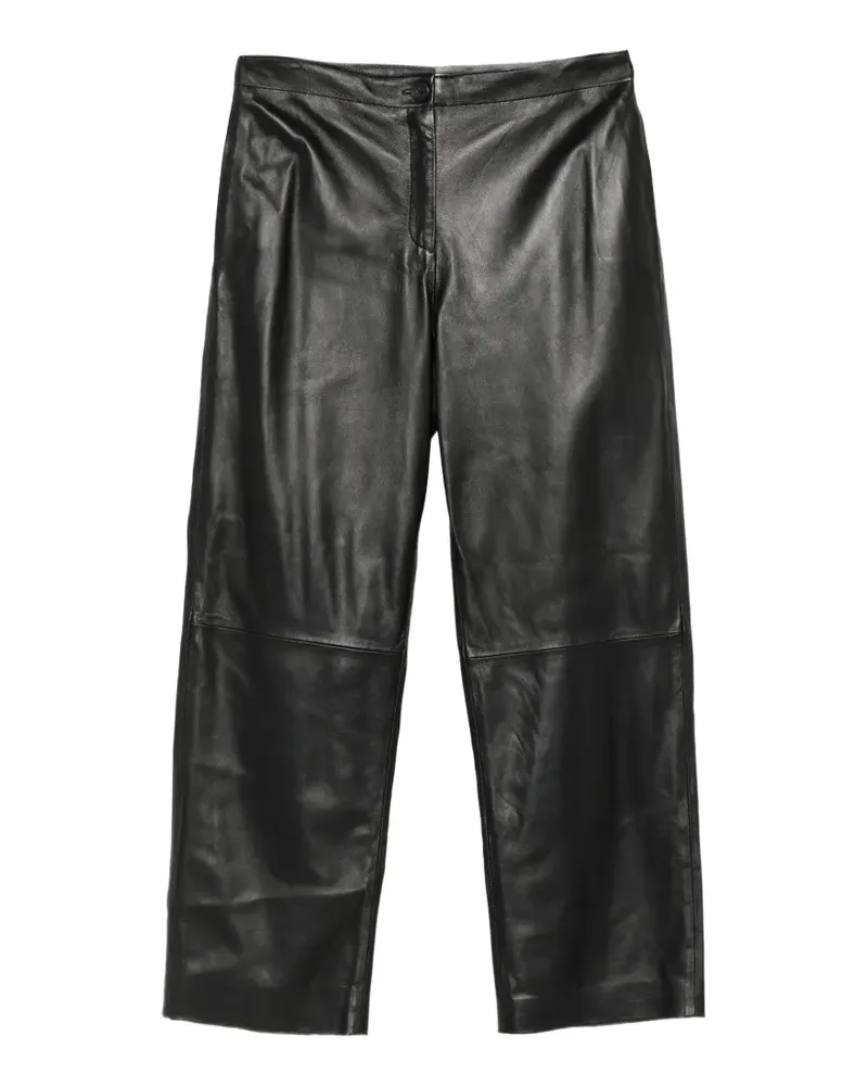 Semicouture Lederhose mit weitem Bein - Schwarz Schwarz