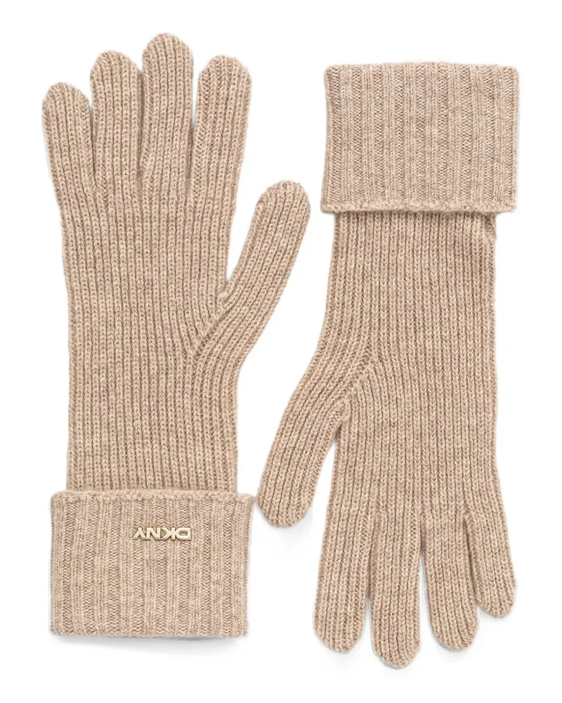 DKNY logo-plaque ribbed-knit gloves - Nude Nude