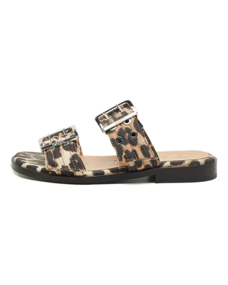 Ganni leopard-print flat sandals - Nude Nude