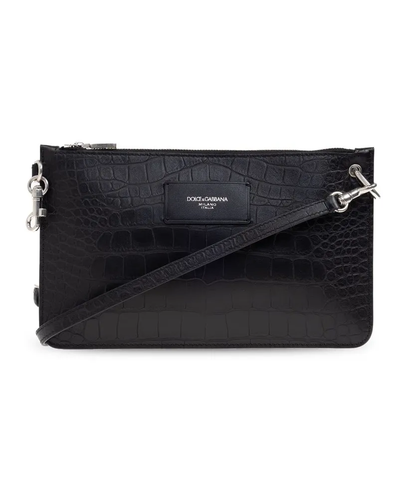 Dolce & Gabbana Schultertasche mit Kroko-Prägung - Schwarz Schwarz
