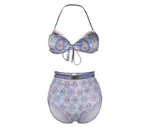 Neckholder-Bikini mit Paisley-Print - Blau