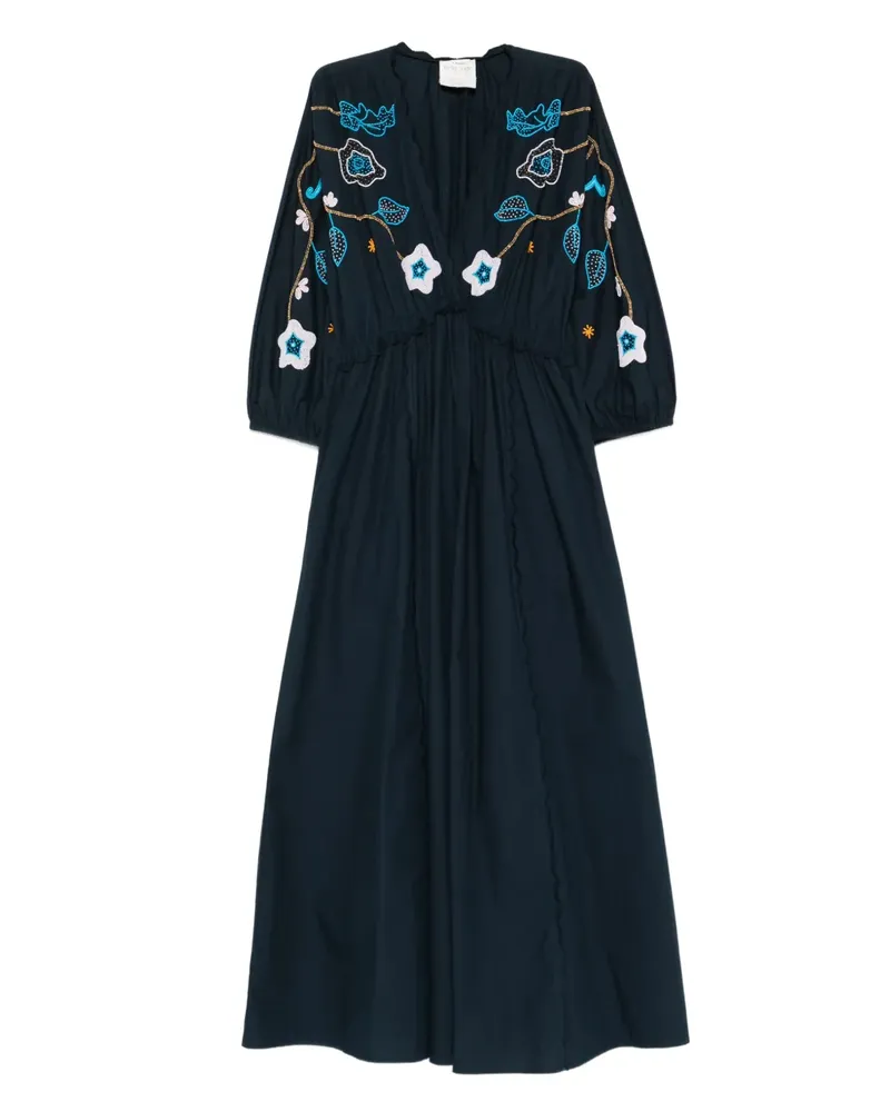 forte_forte Midikleid mit Blumenstickerei - Blau Blau