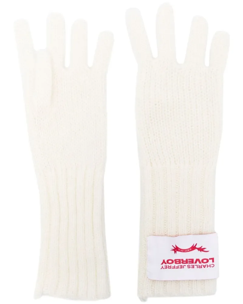 Charles Jeffrey Loverboy Gestrickte Handschuhe mit Logo-Patch Weiß