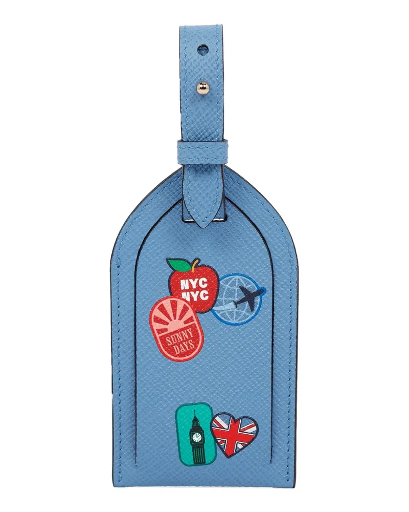 Smythson Panama Gepäckanhänger mit Aufklebern - Blau Blau