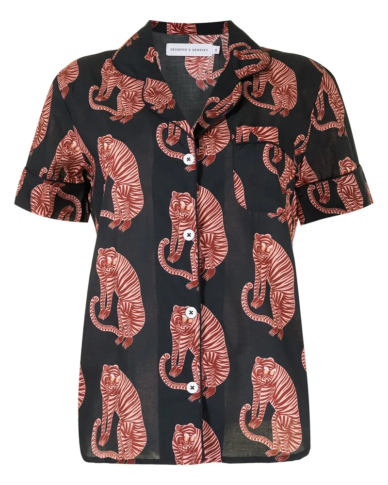 Desmond & Dempsey Pyjama mit Tiger-Print - Blau Blau