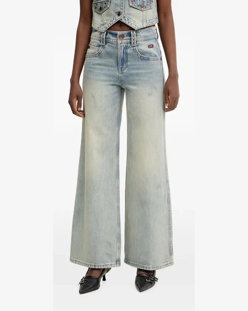 Miss Sixty stud-embellished embroidered wide-leg jeans - Blau Blau