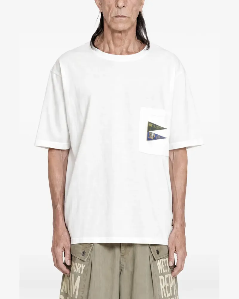 KAPITAL Baumwoll-T-Shirt mit Wimpel-Patch - Weiß Weiß