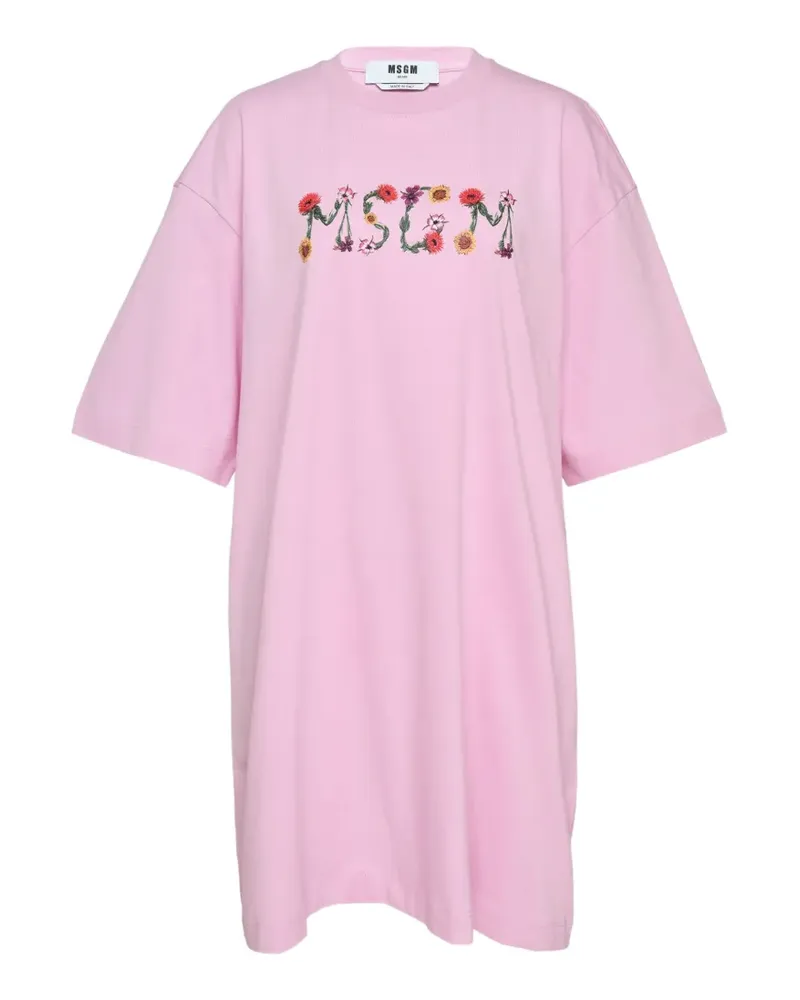 MSGM floral-logo mini T-shirt dress - Rosa Rosa