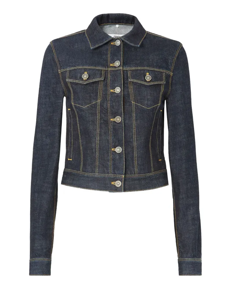 Fendi logo-patch denim jacket - Blau Blau