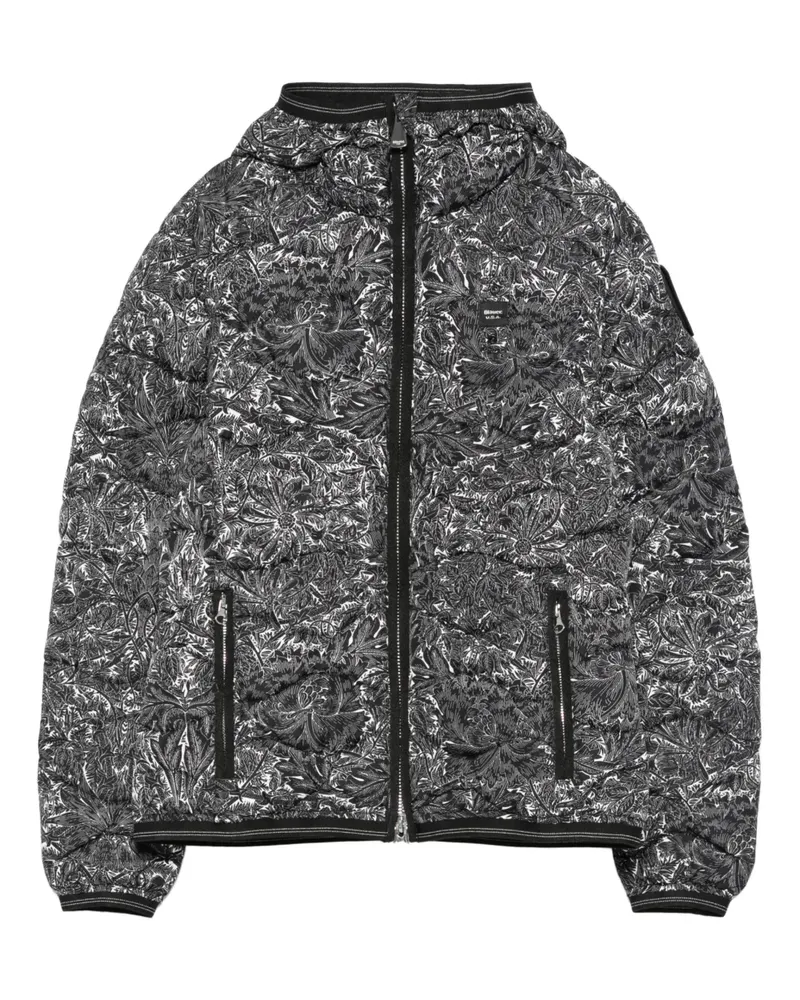 Blauer Camelia Kapuzenmantel mit Blumen - Schwarz Schwarz