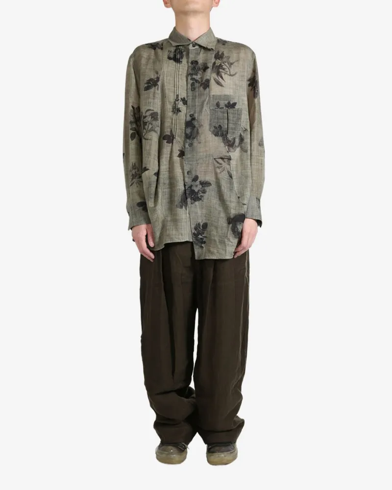 Ziggy Chen floral-print pleated shirt - Nude Nude