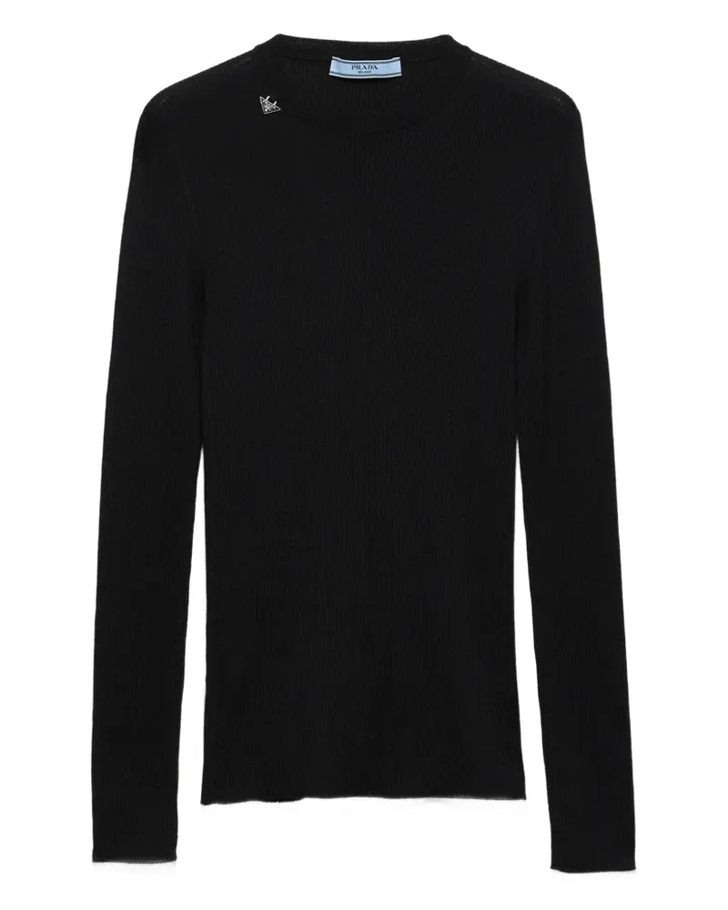 Prada Gerippter Pullover mit Logo - Schwarz Schwarz