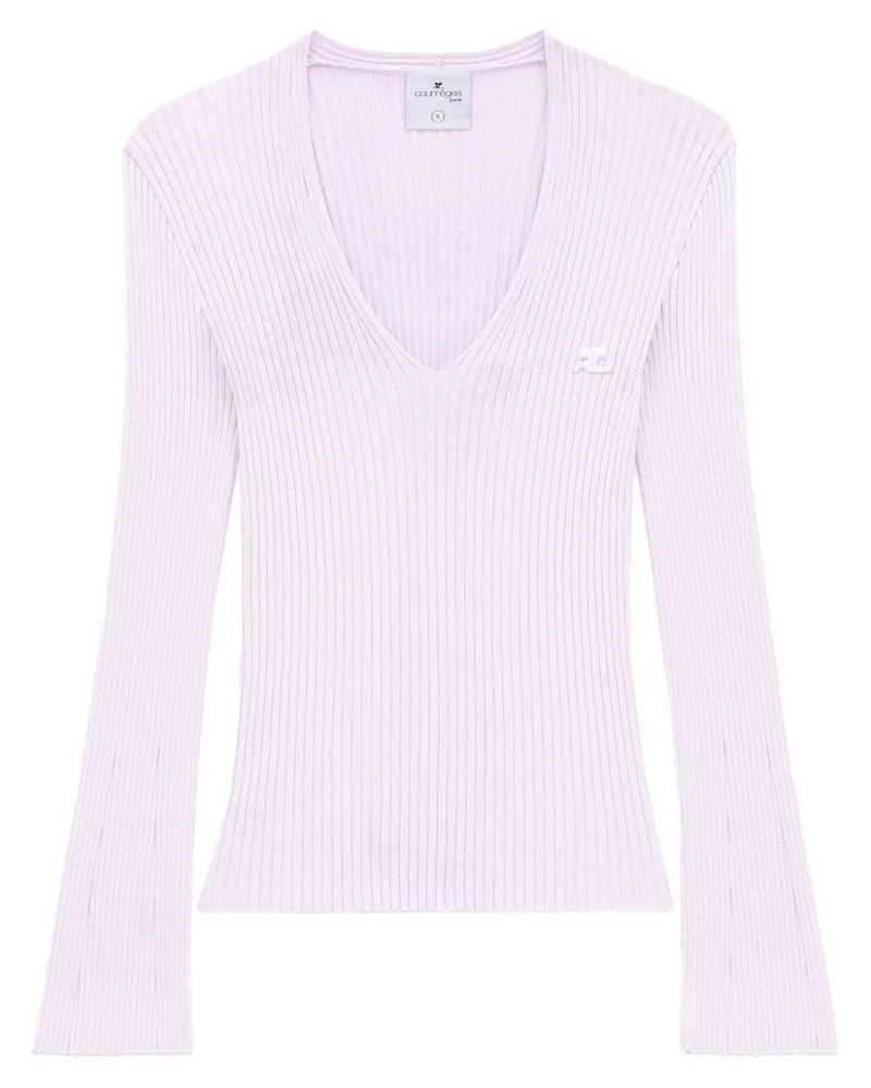 Courrèges Gerippter Pullover mit V-Ausschnitt - Rosa Rosa