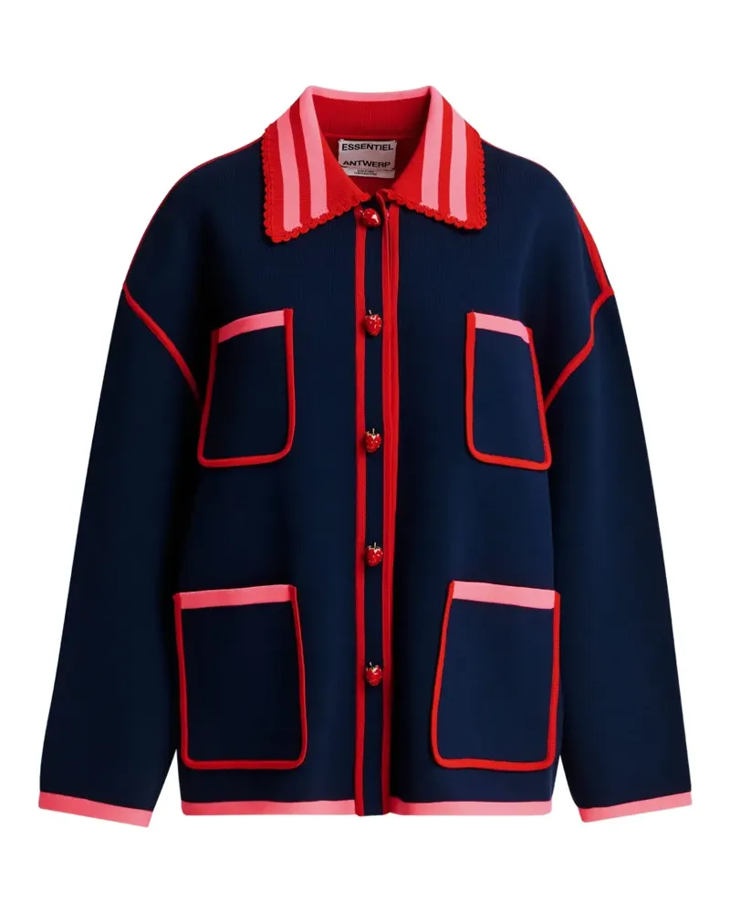 Essentiel Cardigan mit Erdbeerknöpfen und Spitzenbesatz - Blau Blau