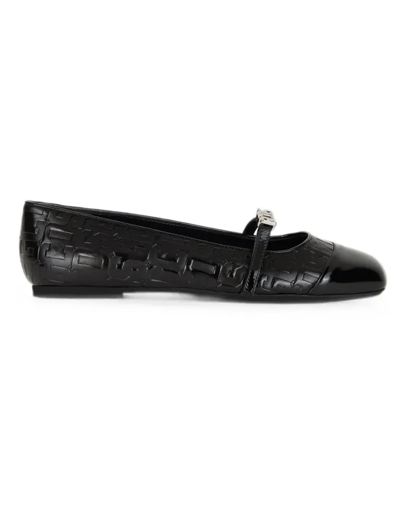 GCDS monogram-embossed logo-plaque ballet flats - Schwarz Schwarz