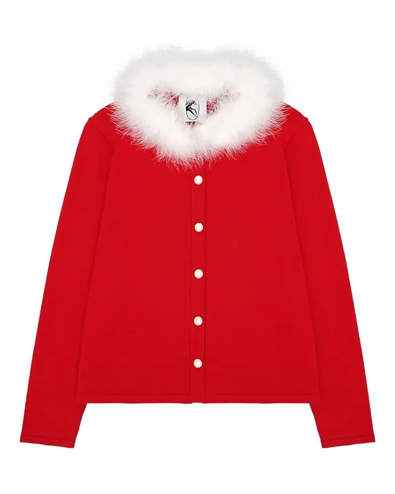 SLEEPER Miss Kitty Cardigan with Detachable Feathers in Red - Rot Rot