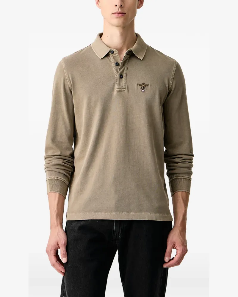 Aeronautica Militare logo-embroidered long-sleeve polo shirt - Grün Grün