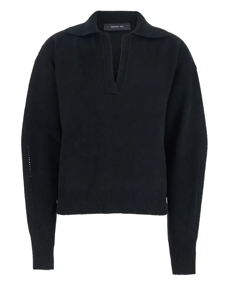 Federica Tosi Langärmeliger Pullover mit Polokragen - Schwarz Schwarz