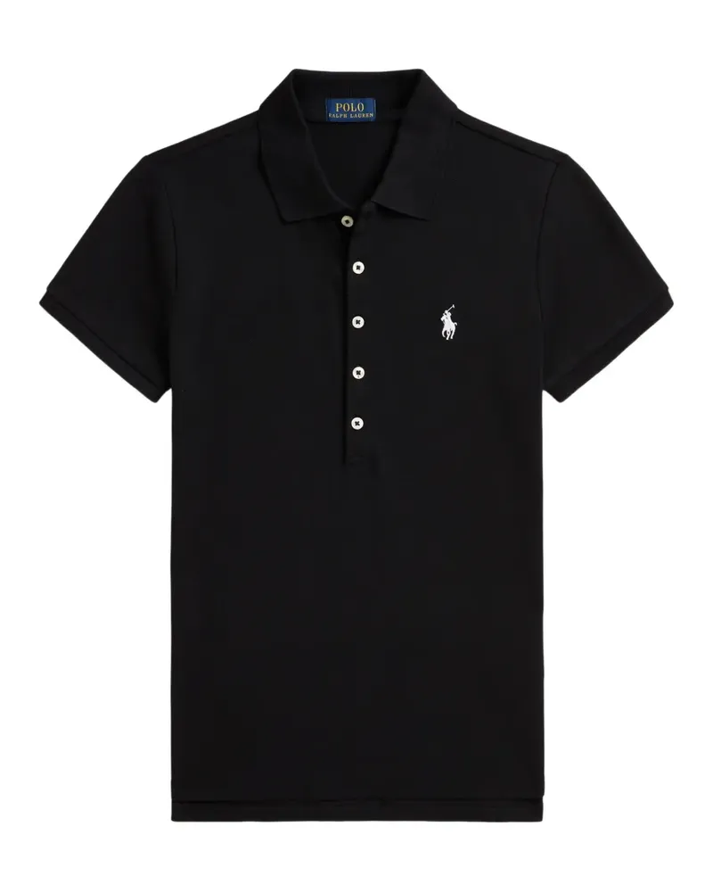 Ralph Lauren Schmales Piqué-Poloshirt mit Logo-Stickerei - Schwarz Schwarz