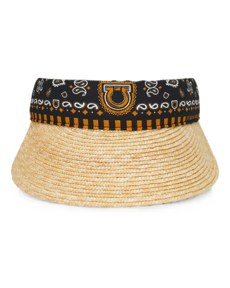 Ferragamo Arabesque-print straw visor - Nude Nude